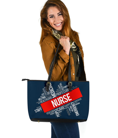 Image of Nurse Word Cloud Large Leather Tote Bag