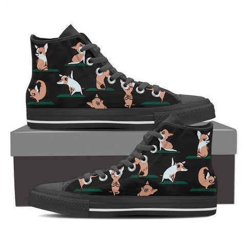 Image of Chihuahua Yoga - Women's High Top Canvas Shoes