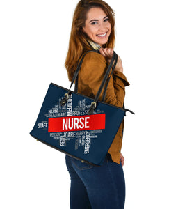 Nurse Word Cloud Large Leather Tote Bag