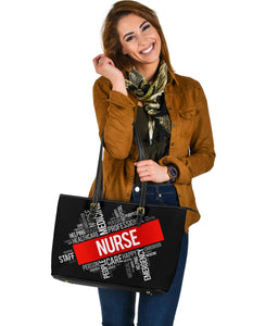 Nurse Word Cloud Large Leather Tote Bag